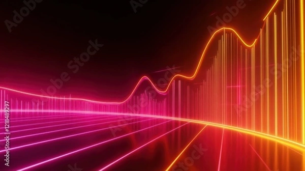 Fototapeta Neon graph rising in dark futuristic landscape; growth concept