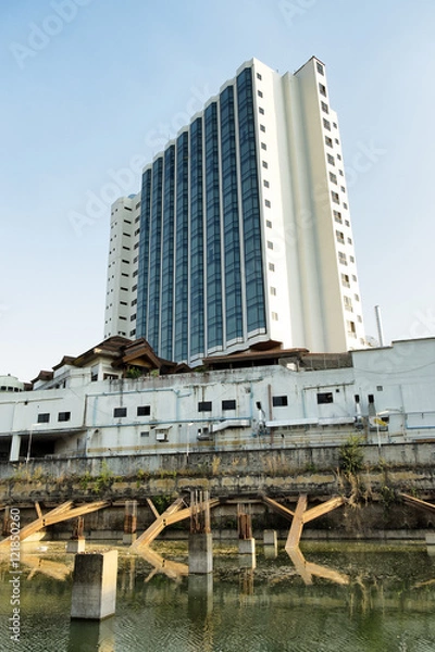 Fototapeta Retaining wall structure near building : Engineering structures