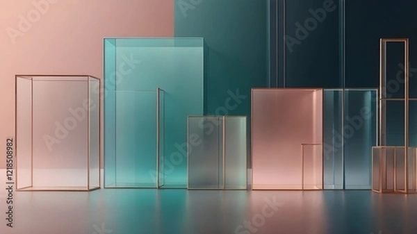 Obraz Showcase: A sleek and minimalistic abstract background with soft gradients, geometric shapes, and a glassy overlay effect, perfect for product displays.