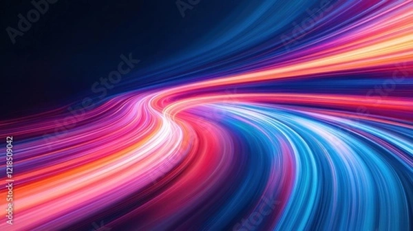 Fototapeta Dynamic neon light trails swirling in a dark background futuristic energy abstract visual art