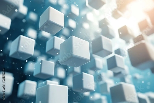 Fototapeta Abstract 3d rendering of stacked blocks. Dynamic composition of floating cubes for poster, cover, branding, banner, placard., Generative AI