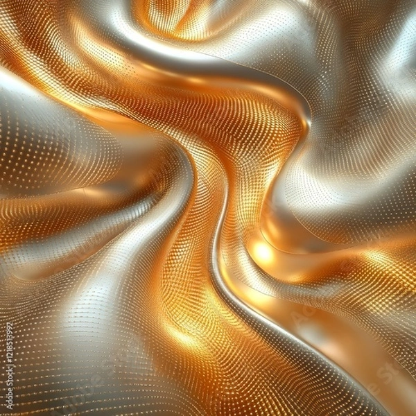 Fototapeta Abstract gold curved structures, iridescent design, 3d render, Generative AI