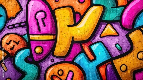 Fototapeta Vibrant abstract colorful doodle pattern background with pops of candy