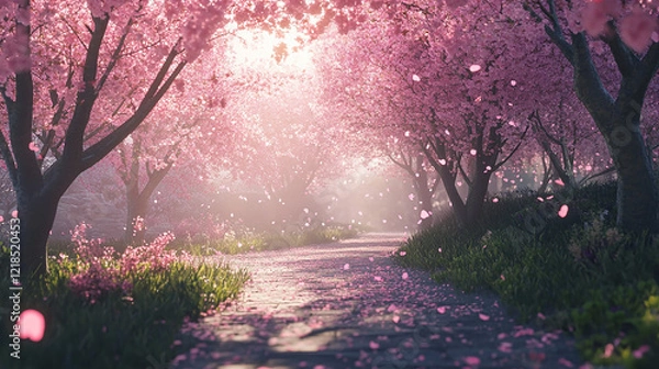 Fototapeta Blooming cherry blossom trees