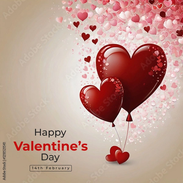 Fototapeta Happy valentines day background with heart balloons	