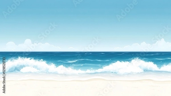 Obraz Serene beach landscape with gentle waves crashing on sandy shore clear blue sky