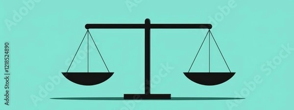 Fototapeta Minimalist Illustration of Balanced Scales on Turquoise Background Representing Justice and Fairness Concepts