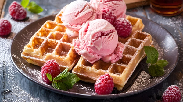 Fototapeta Waffle with ice cream balls