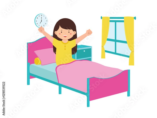 Obraz Cheerful Girl Waking Up In Bedroom