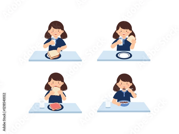 Obraz Girl Enjoying Breakfast at the Table 