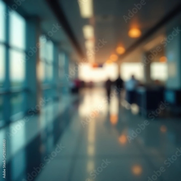 Fototapeta Abstract airport scene, blurred shapes and colors, lights, visual