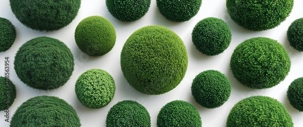 Obraz Rounded topiary bushes displayed symmetrically on a white background