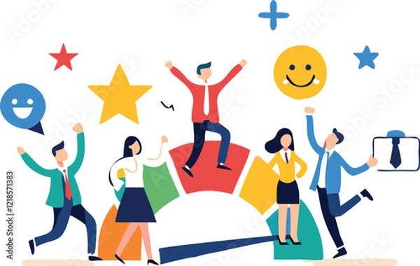Fototapeta Employee engagement, commitment or motivation to success with company, staff dedication or job satisfaction, productivity or employee recognition