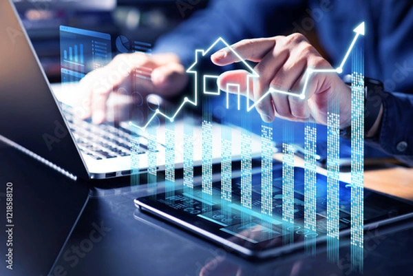 Fototapeta Business plan with real estate or property project concepts.residential developer forecasting investment return.financial management and technology organization