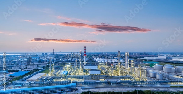 Obraz oil refinery against a sunset glow sky