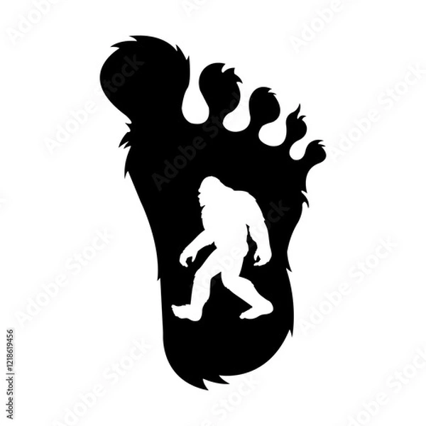 Obraz Bigfoot, yeti, sasquatc in footprint svg cut file. Isolated vector illustration.