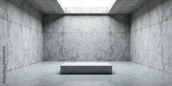 Fototapeta A Minimalist Concrete Room Featuring a Simple, Elevated Platform for Display Purposes