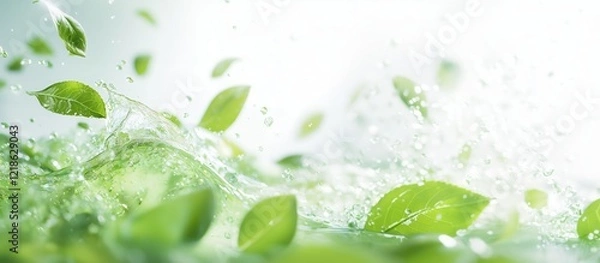 Obraz 美しい緑茶の動きと茶葉のコラボレーション