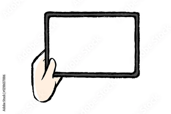 Obraz 筆タッチのタブレットを持つ手のイラスト