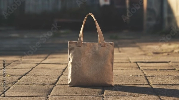 Fototapeta Beige tote bag on pavement.