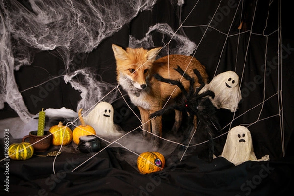 Obraz Halloween Fox in a Spooky Web