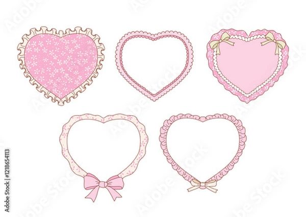 Obraz Valentine s day frames collection with hand drawn whimsical heart frames in coquette style  graphic set light pink pastel color style vector
