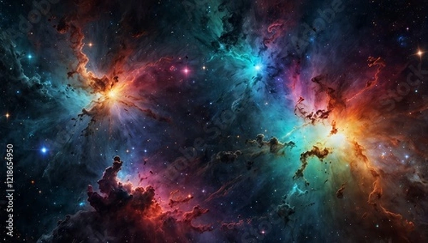 Obraz 360-degree spherical panorama showing colorful nebulae and sparkling stars