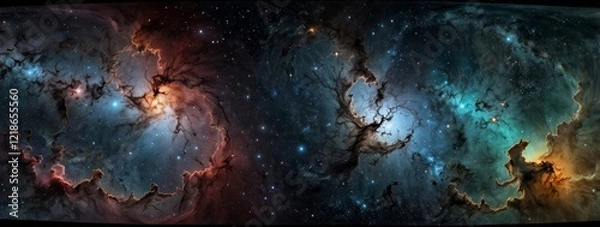 Obraz 360-degree space panorama featuring luminous nebulae and stars ideal for an equirectangular HDRI projection 
