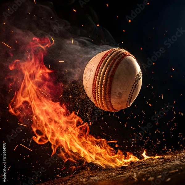 Fototapeta cricket ball on fire
