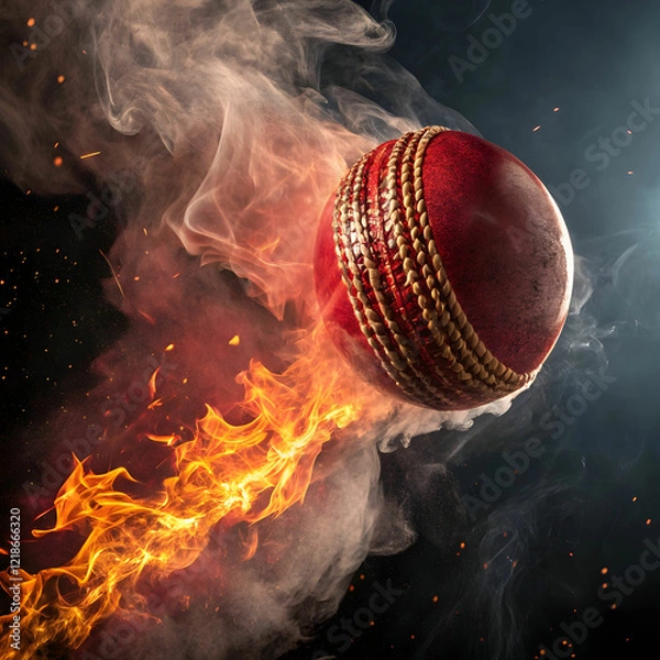 Fototapeta cricket ball on fire