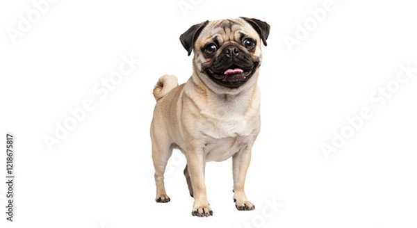 Fototapeta Full body realistic cute dog pug, standing. Sticker isolated on PNG transparent background