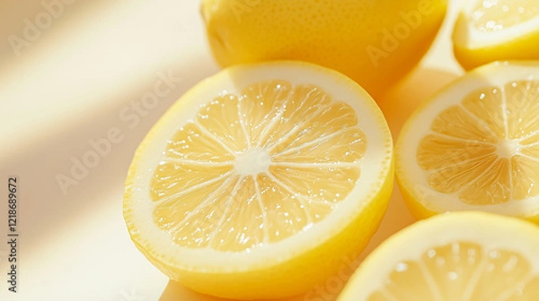 Fototapeta Lemon Slices on Gradient Background with Yellow and Beige Tones