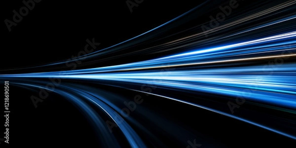 Obraz blue gradient abstract speed line on black background, horizontal straight line motion effect, vector illustration