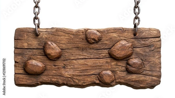 Fototapeta Rustic Wooden Sign With Embedded Stones And Chains