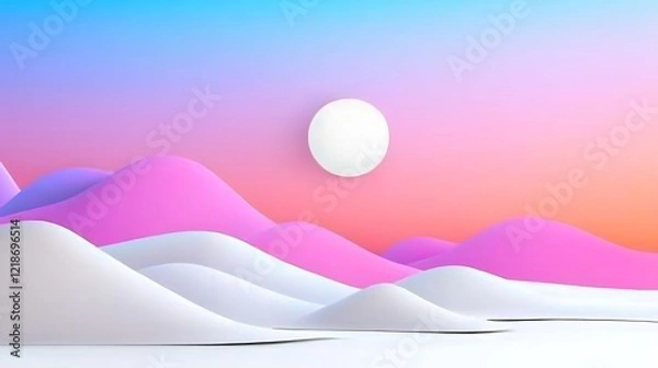Fototapeta Dreamlike Pastel Landscape with Smooth Hills and a Bright Sphere