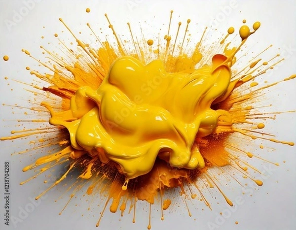 Obraz Gelbe Farbspritzerexplosion über weißem Hintergrund.