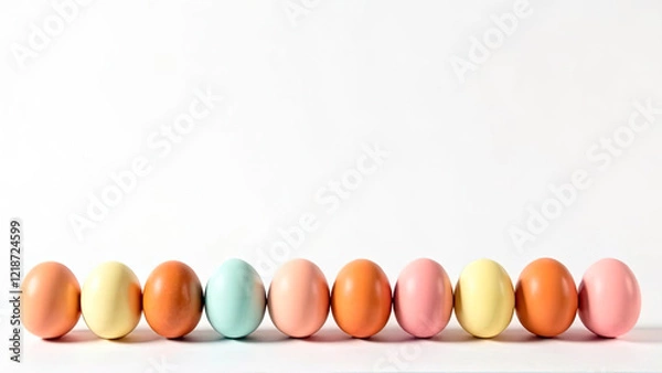 Fototapeta Colorful Easter eggs in a row on a white background