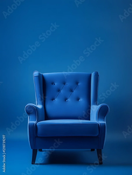 Obraz Blue luxury soft comfortable sofa on a blue plain background. Neural network AI generated art