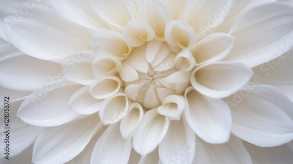 Obraz Close-up of a pristine white dahlia flower, showcasing intricate petal details and soft, creamy tones.