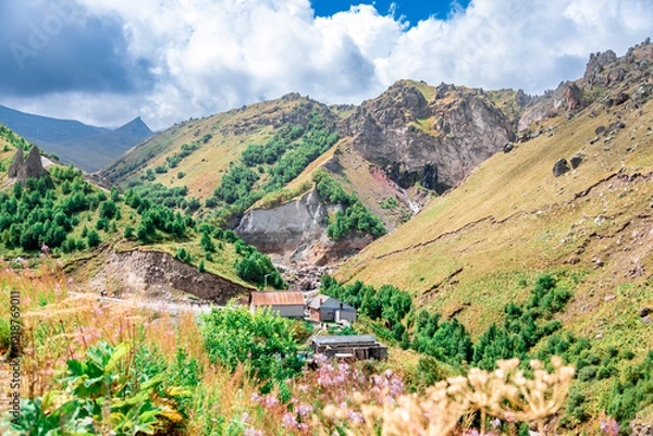 Obraz the Jila-Su tract. The Jily-Su tract is a resort area in Kabardino-Balkaria on the northern side of Mount Elbrus, with a large number of thermal springs and waterfalls.