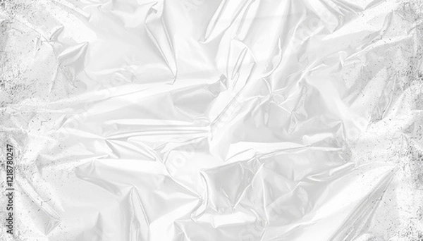 Fototapeta A crumpled sheet of aluminum foil with various creases and folds, capturing the reflective and malleable properties of the material.