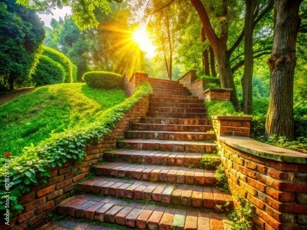 Obraz Breathtaking panoramic view: a brick staircase descends into a stunning landscape.