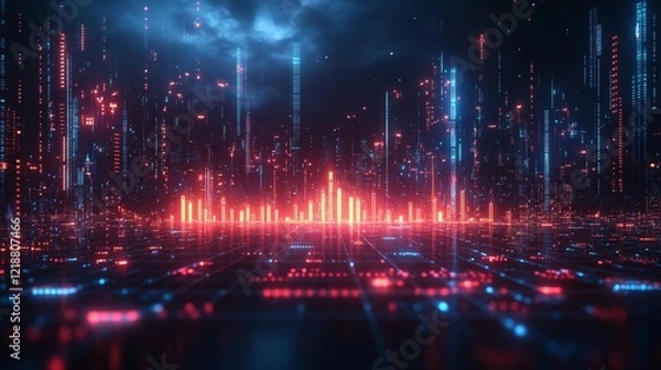 Obraz Futuristic glowing financial chart with data overlays and trend analysis. Generative AI