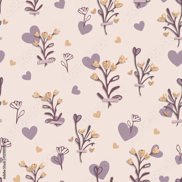 Obraz Minimalist Glittering Heart Bliss Seamless Pattern