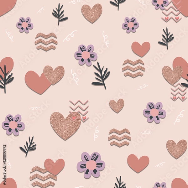 Obraz Minimalist Glittering Heart Bliss Seamless Pattern