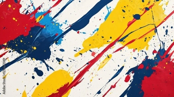 Fototapeta Vibrant paint splashes creating playful art studio space abstract design creative environment close-up view colorful expression