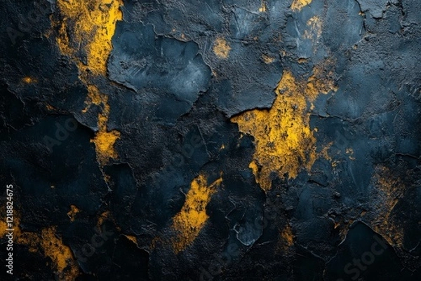 Fototapeta Textured abstract surface with dark colors and vibrant yellow accents creates a striking visual contrast in modern design aesthetics