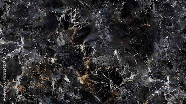 Fototapeta Black marble natural pattern, abstract black and white design, generative ai