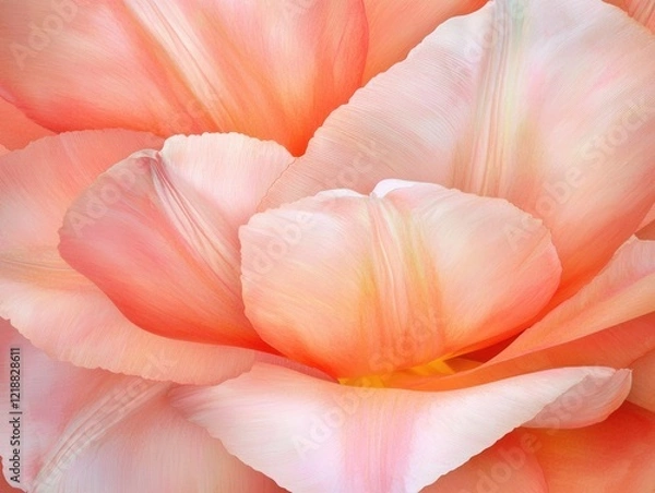 Fototapeta Ethereal overlapping tulip petals in gradient pink and orange hues soft lighting close-up nature