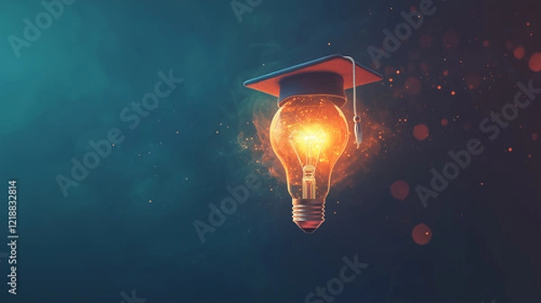 Obraz A playful depiction of a lightbulb wearing a graduation cap